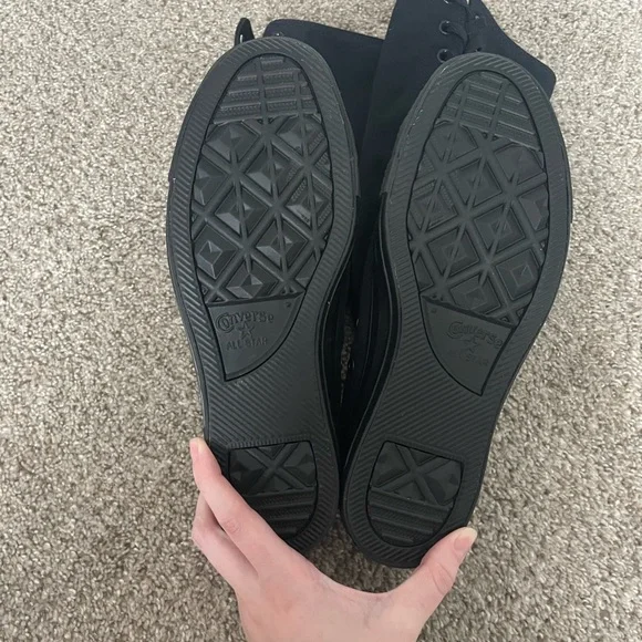 Knee High Converse Lace Up Black Canvas Sneakers - Picture 3 of 4